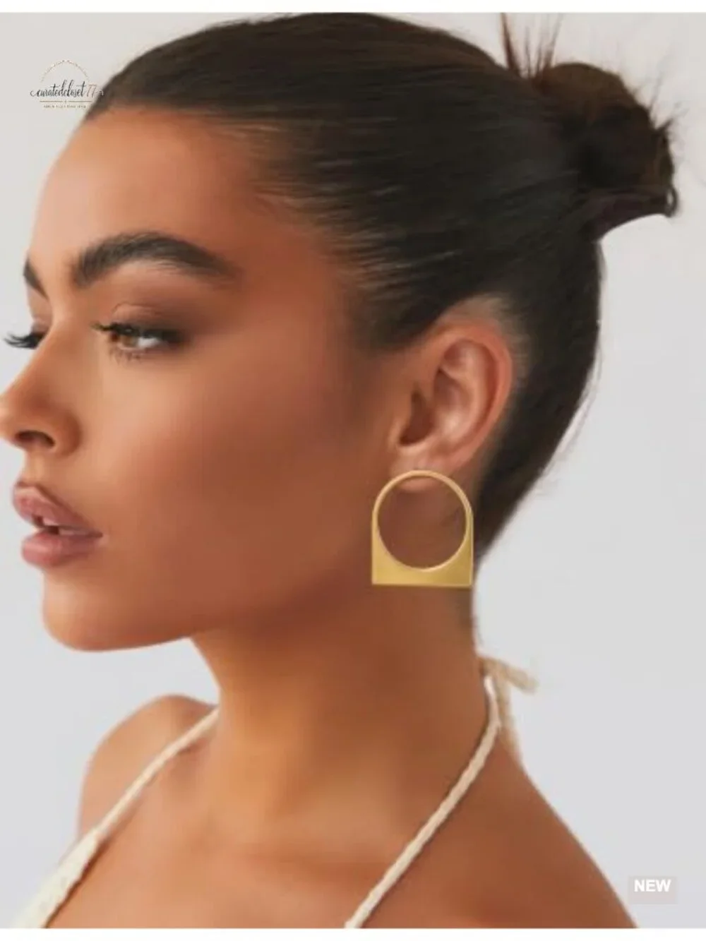 14K Gold Plated Brushed Metal Hollow Circle Drop Earrings Lightweight Modern